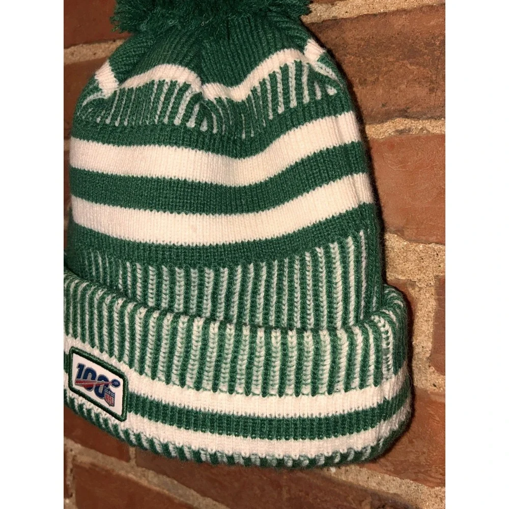 NY Jets Green‎ White Pom Beanie Knit Cuffed Hat Adult